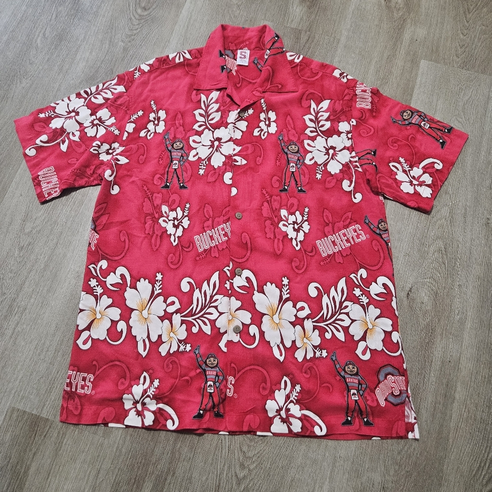 Mens Large Spike Sports Ohio State Buckeyes Hawaiian Shirt Short Sleeve-A